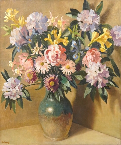 John Thomas Young Gilroy (1898-1985), Still life of flowers in a vase, signed, details verso, oil on canvas, 75 x 62cm
